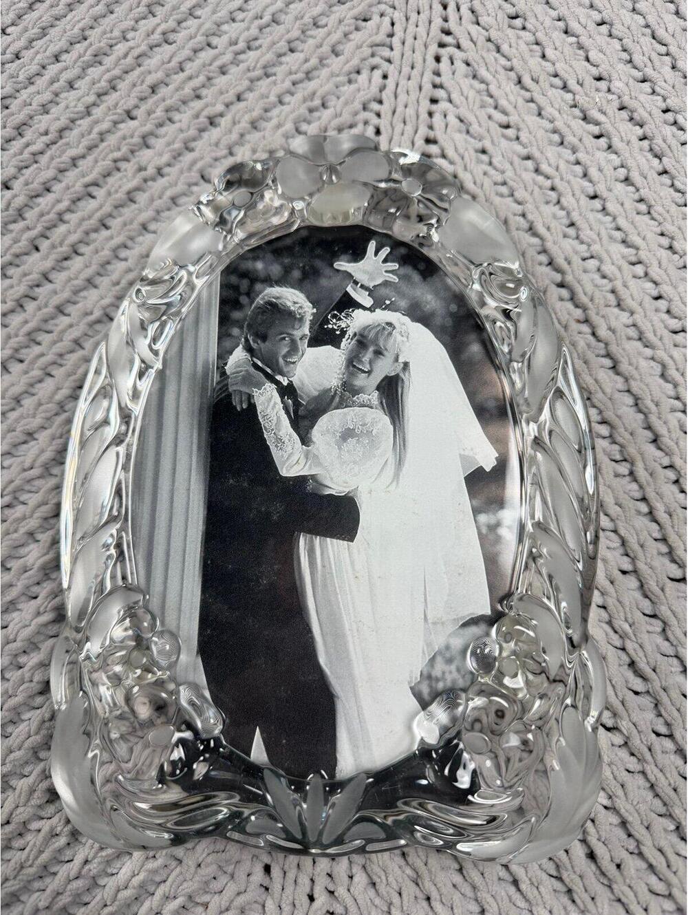 VTG Mikasa Style Crystal Glass Floral Picture Frame 5x7 | Heavy Etched Scalloped